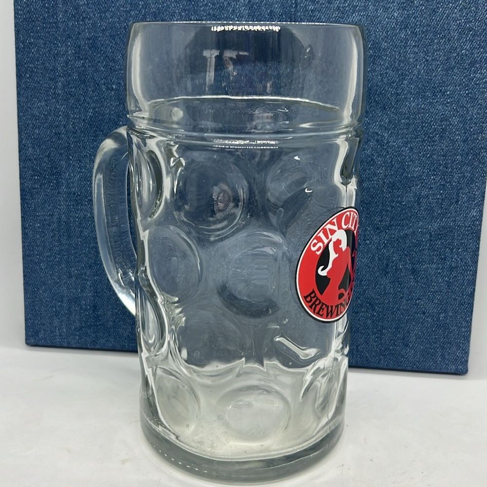 Giant 42oz Dimpled Glass Beer Mug Sin City Brewing Logo - Picture 2 of 8